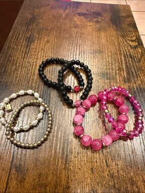 Assorted Women's Beaded Bracelet Set - Pink, Black, Gold